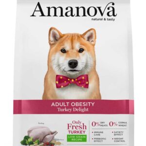 Foto de paquete de pienso para perros con obesidad de la marca Amanova.